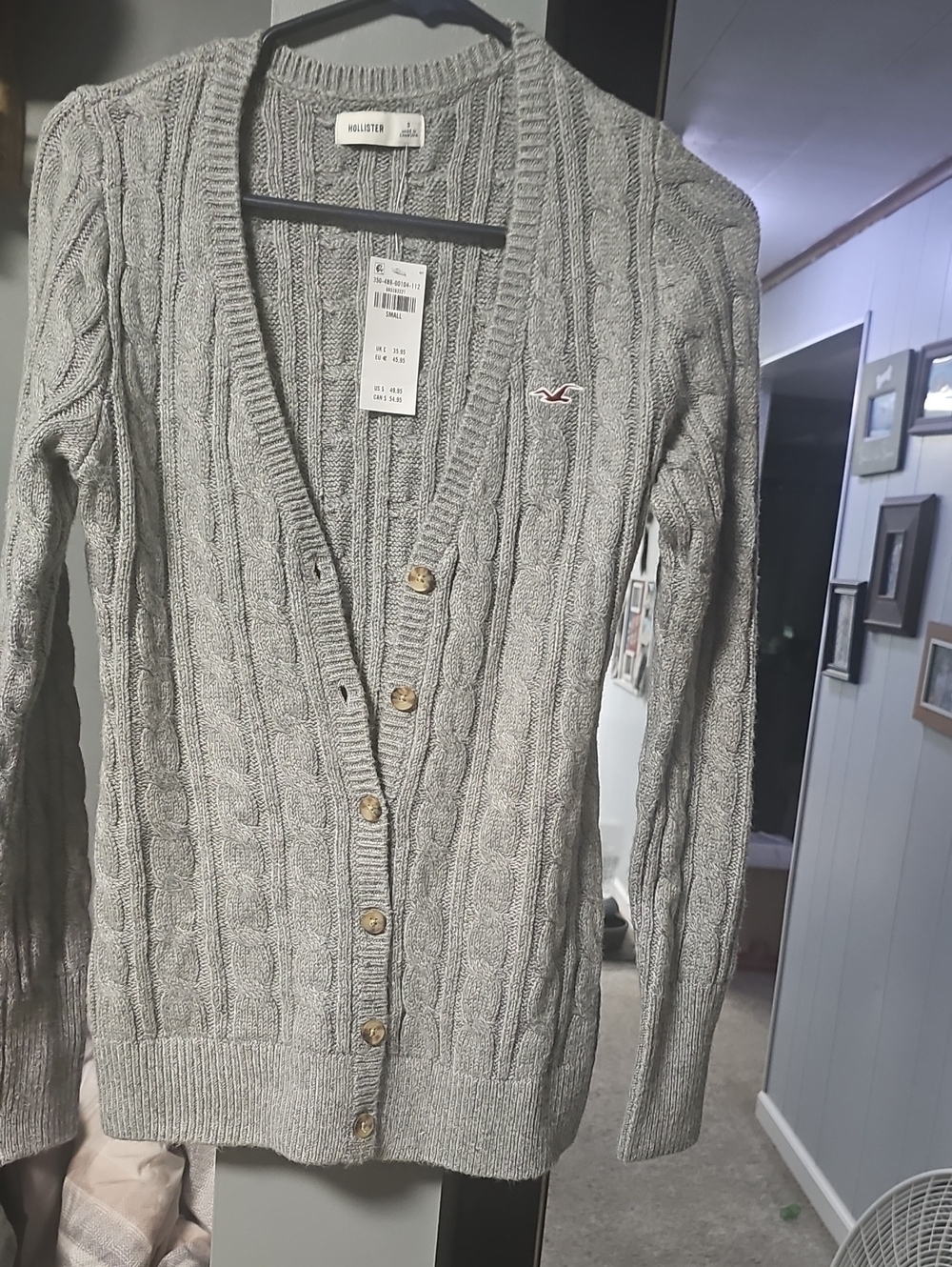 Hollister Light Gray Cable-Knit Button Cardigan